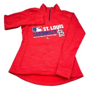 St Louis Cardinal Sweater Women Medium Red Pullover Quarter Zip Sweatshirt Mock
